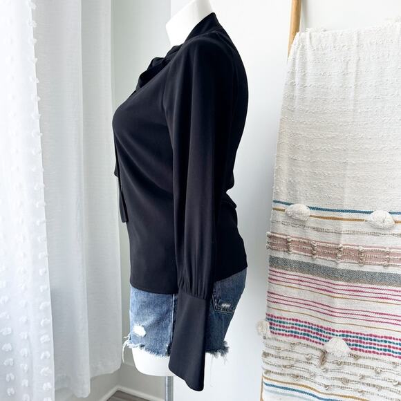 Alexis Black Bow Tie Neck Long Sleeves Classy Pullover Blouse Women’s Size Large - Picture 4 of 9